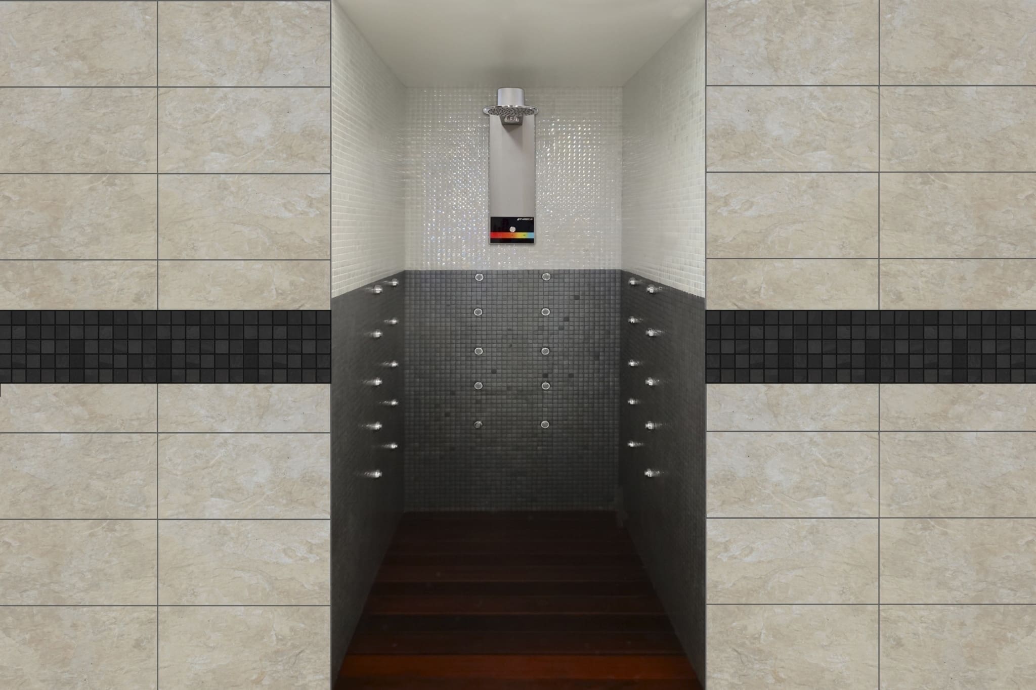 Douche bithermique séquentielle avec 18 arroseurs