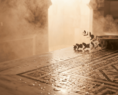 Beneficios del baño turco. Imagen de un baño turco con vapor de agua.